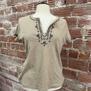 Embroidered Beige Women's Top